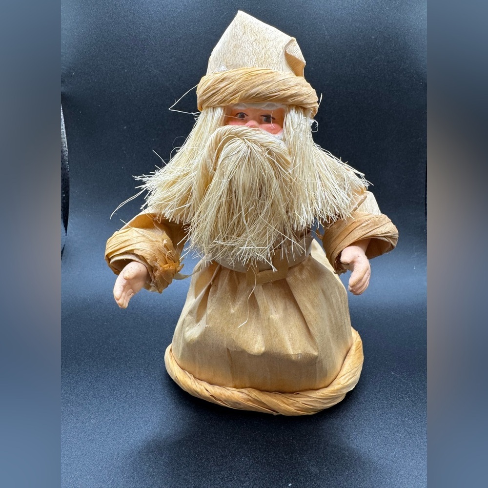 Natural Fiber Old World VTG Frankel 7" Santa Claus Figure Corn Husk Decor—Flaws